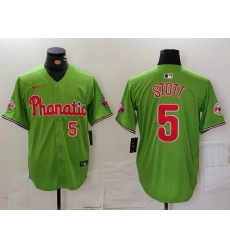 Men Philadelphia Phillies 5 Bryson Stott Green With Patch Stitched Jersey 2 Men Philadelphia Phillies 5 Bryson Stott Green With Patch Stitched Jersey 2