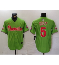 Men Philadelphia Phillies 5 Bryson Stott Green With Patch Stitched Jersey Men Philadelphia Phillies 5 Bryson Stott Green With Patch Stitched Jersey