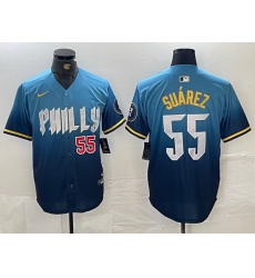Men Philadelphia Phillies 55 Ranger Suarez Blue 2024 City Connect Limited Stitched Jersey 4 Men Philadelphia Phillies 55 Ranger Suarez Blue 2024 City Connect Limited Stitched Jersey 4