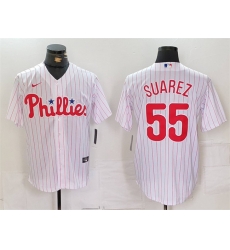 Men Philadelphia Phillies 55 Ranger Suarez White Cool Base Stitched Jersey Men Philadelphia Phillies 55 Ranger Suarez White Cool Base Stitched Jersey