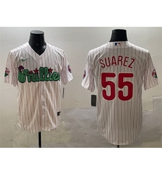 Men Philadelphia Phillies 55 Ranger Suarez White Phanatic Cool Base Stitched Jersey Men Philadelphia Phillies 55 Ranger Suarez White Phanatic Cool Base Stitched Jersey