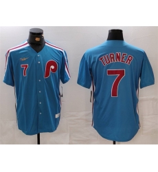 Men Philadelphia Phillies 7 Trea Turner Blue Cool Base Stitched Jersey Men Philadelphia Phillies 7 Trea Turner Blue Cool Base Stitched Jersey