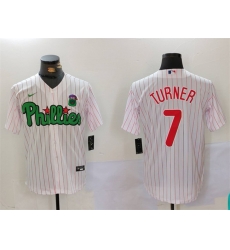 Men Philadelphia Phillies 7 Trea Turner White Green Cool Base Stitched Jersey Men Philadelphia Phillies 7 Trea Turner White Green Cool Base Stitched Jersey