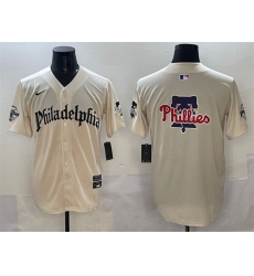 Men Philadelphia Phillies Team Big Logo Cream Gothic Vapor Limited Stitched Jersey