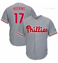 Mens Majestic Philadelphia Phillies 17 Rhys Hoskins Replica Grey Road Cool Base MLB Jersey Mens Majestic Philadelphia Phillies 17 Rhys Hoskins Replica Grey Road Cool Base MLB Jersey