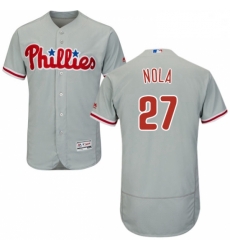 Mens Majestic Philadelphia Phillies 27 Aaron Nola Grey Road Flex Base Authentic Collection MLB Jersey Mens Majestic Philadelphia Phillies 27 Aaron Nola Grey Road Flex Base Authentic Collection MLB Jersey