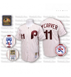 Mens Mitchell and Ness Philadelphia Phillies 11 Tim McCarver Authentic WhiteRed Strip Throwback MLB Jersey Mens Mitchell and Ness Philadelphia Phillies 11 Tim McCarver Authentic WhiteRed Strip Throwback MLB Jersey