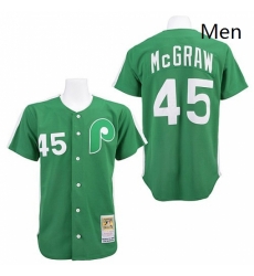 Mens Mitchell and Ness Philadelphia Phillies 45 Tug McGraw Authentic Green Throwback MLB Jersey Mens Mitchell and Ness Philadelphia Phillies 45 Tug McGraw Authentic Green Throwback MLB Jersey