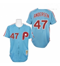 Mens Mitchell and Ness Philadelphia Phillies 47 Larry Andersen Replica Blue 1984 Throwback MLB Jersey Mens Mitchell and Ness Philadelphia Phillies 47 Larry Andersen Replica Blue 1984 Throwback MLB Jersey