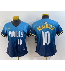 Women Philadelphia Phillies 10 J T Realmuto Blue 2024 City Connect Limited Stitched Baseball Jersey 6 Women Philadelphia Phillies 10 J T Realmuto Blue 2024 City Connect Limited Stitched Baseball Jersey 6