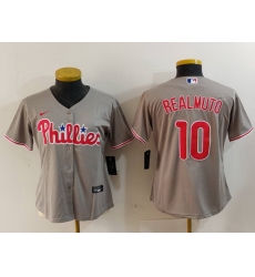 Women Philadelphia Phillies 10 J T Realmuto Grey Cool Base Stitched Baseball Jersey Women Philadelphia Phillies 10 J T Realmuto Grey Cool Base Stitched Baseball Jersey