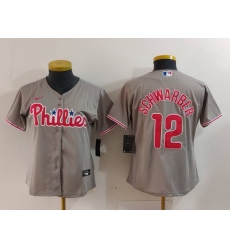 Women Philadelphia Phillies 12 Kyle Schwarber Grey Cool Base Stitched Baseball Jersey Women Philadelphia Phillies 12 Kyle Schwarber Grey Cool Base Stitched Baseball Jersey
