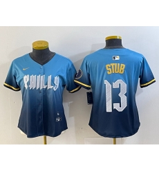 Women Philadelphia Phillies 13 Stub Blue 2024 City Connect Limited Stitched Baseball Jersey Women Philadelphia Phillies 13 Stub Blue 2024 City Connect Limited Stitched Baseball Jersey