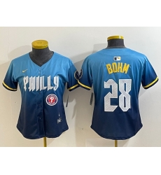Women Philadelphia Phillies 28 Alec Bohm Blue 2024 City Connect Limited Stitched Baseball Jersey 5 Women Philadelphia Phillies 28 Alec Bohm Blue 2024 City Connect Limited Stitched Baseball Jersey 5