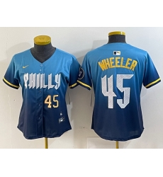 Women Philadelphia Phillies 45 Zack Wheeler Blue 2024 City Connect Limited Stitched Baseball Jersey 7 Women Philadelphia Phillies 45 Zack Wheeler Blue 2024 City Connect Limited Stitched Baseball Jersey 7