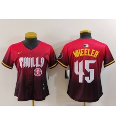 Women Philadelphia Phillies 45 Zack Wheeler Red 2024 City Connect Limited Stitched Baseball Jersey 3 Women Philadelphia Phillies 45 Zack Wheeler Red 2024 City Connect Limited Stitched Baseball Jersey 3