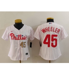Women Philadelphia Phillies 45 Zack Wheeler White Stitched Baseball Jersey 2 Women Philadelphia Phillies 45 Zack Wheeler White Stitched Baseball Jersey 2