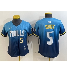 Women Philadelphia Phillies 5 Bryson Stott Blue 2024 City Connect Limited Stitched Baseball Jersey 2 Women Philadelphia Phillies 5 Bryson Stott Blue 2024 City Connect Limited Stitched Baseball Jersey 2