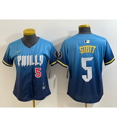 Women Philadelphia Phillies 5 Bryson Stott Blue 2024 City Connect Limited Stitched Baseball Jersey 4 Women Philadelphia Phillies 5 Bryson Stott Blue 2024 City Connect Limited Stitched Baseball Jersey 4