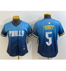 Women Philadelphia Phillies 5 Bryson Stott Blue 2024 City Connect Limited Stitched Baseball Jersey Women Philadelphia Phillies 5 Bryson Stott Blue 2024 City Connect Limited Stitched Baseball Jersey
