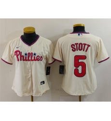 Women Philadelphia Phillies 5 Bryson Stott Cream Cool Base Stitched Baseball Jersey Women Philadelphia Phillies 5 Bryson Stott Cream Cool Base Stitched Baseball Jersey