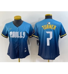 Women Philadelphia Phillies 7 Trea Turner Blue 2024 City Connect Limited Stitched Jersey 1 Women Philadelphia Phillies 7 Trea Turner Blue 2024 City Connect Limited Stitched Jersey 1