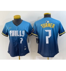 Women Philadelphia Phillies 7 Trea Turner Blue 2024 City Connect Limited Stitched Jersey 2 Women Philadelphia Phillies 7 Trea Turner Blue 2024 City Connect Limited Stitched Jersey 2
