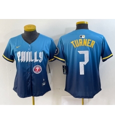 Women Philadelphia Phillies 7 Trea Turner Blue 2024 City Connect Limited Stitched Jersey 5 Women Philadelphia Phillies 7 Trea Turner Blue 2024 City Connect Limited Stitched Jersey 5