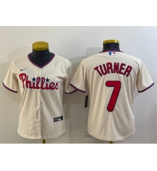 Women Philadelphia Phillies 7 Trea Turner Cream Cool Base Stitched Baseball Jersey Women Philadelphia Phillies 7 Trea Turner Cream Cool Base Stitched Baseball Jersey