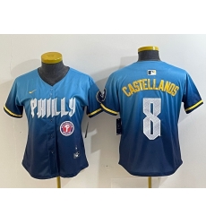 Women Philadelphia Phillies 8 Nick Castellanos Blue 2024 City Connect Limited Stitched Jersey Women Philadelphia Phillies 8 Nick Castellanos Blue 2024 City Connect Limited Stitched Jersey