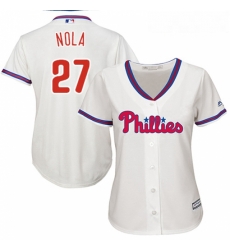 Womens Majestic Philadelphia Phillies 27 Aaron Nola Replica Cream Alternate Cool Base MLB Jersey Womens Majestic Philadelphia Phillies 27 Aaron Nola Replica Cream Alternate Cool Base MLB Jersey