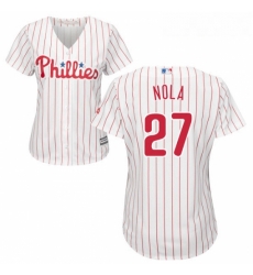 Womens Majestic Philadelphia Phillies 27 Aaron Nola Replica WhiteRed Strip Home Cool Base MLB Jersey