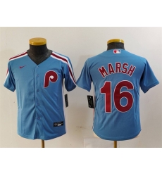 Youth Philadelphia Phillies 16 Brandon Marsh Blue Cool Base Stitched Baseball Jersey Youth Philadelphia Phillies 16 Brandon Marsh Blue Cool Base Stitched Baseball Jersey