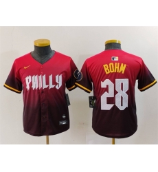 Youth Philadelphia Phillies 28 Alec Bohm Red 2024 City Connect Limited Stitched Baseball Jersey Youth Philadelphia Phillies 28 Alec Bohm Red 2024 City Connect Limited Stitched Baseball Jersey