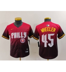 Youth Philadelphia Phillies 45 Zack Wheeler Red 2024 City Connect Limited Stitched Baseball Jersey 1 Youth Philadelphia Phillies 45 Zack Wheeler Red 2024 City Connect Limited Stitched Baseball Jersey 1