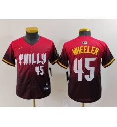 Youth Philadelphia Phillies 45 Zack Wheeler Red 2024 City Connect Limited Stitched Baseball Jersey 2 Youth Philadelphia Phillies 45 Zack Wheeler Red 2024 City Connect Limited Stitched Baseball Jersey 2