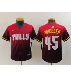 Youth Philadelphia Phillies 45 Zack Wheeler Red 2024 City Connect Limited Stitched Baseball Jersey Youth Philadelphia Phillies 45 Zack Wheeler Red 2024 City Connect Limited Stitched Baseball Jersey