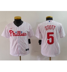 Youth Philadelphia Phillies 5 Bryson Stott White Cool Base Stitched Baseball Jersey 8 Youth Philadelphia Phillies 5 Bryson Stott White Cool Base Stitched Baseball Jersey 8