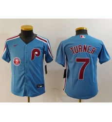 Youth Philadelphia Phillies 7 Trea Turner Blue Cool Base Stitched Baseball Jersey 1 Youth Philadelphia Phillies 7 Trea Turner Blue Cool Base Stitched Baseball Jersey 1