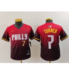 Youth Philadelphia Phillies 7 Trea Turner Red 2024 City Connect Limited Stitched Baseball Jersey 2 Youth Philadelphia Phillies 7 Trea Turner Red 2024 City Connect Limited Stitched Baseball Jersey 2