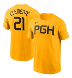 Men Pittsburgh Pirates 21 Roberto Clemente Gold 2023 City Connect Name 26 Number T Shirt Men Pittsburgh Pirates 21 Roberto Clemente Gold 2023 City Connect Name 26 Number T Shirt