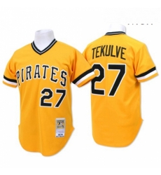 Mens Mitchell and Ness Pittsburgh Pirates 27 Kent Tekulve Replica Gold Throwback MLB Jersey Mens Mitchell and Ness Pittsburgh Pirates 27 Kent Tekulve Replica Gold Throwback MLB Jersey