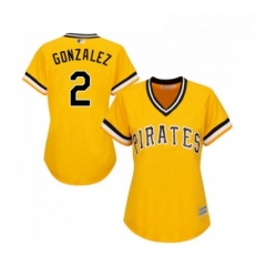 Womens Pittsburgh Pirates 2 Erik Gonzalez Replica Gold Alternate Cool Base Baseball Jersey Womens Pittsburgh Pirates 2 Erik Gonzalez Replica Gold Alternate Cool Base Baseball Jersey