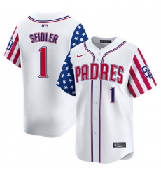 Men San Diego Padres 1 Peter Seidler White 2025 Independence Day Vapor Premier Limited Stitched Baseball Jersey Men San Diego Padres 1 Peter Seidler White 2025 Independence Day Vapor Premier Limited Stitched Baseball Jersey