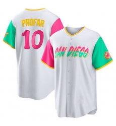 Men San Diego Padres 10 Jurickson Profar 2022 White City Connect Cool Base Stitched Jersey Men San Diego Padres 10 Jurickson Profar 2022 White City Connect Cool Base Stitched Jersey
