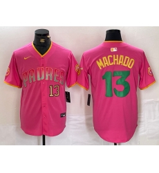 Men San Diego Padres 13 Manny Machado Pink Cool Base Stitched Baseball Jersey 3 Men San Diego Padres 13 Manny Machado Pink Cool Base Stitched Baseball Jersey 3