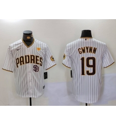 Men San Diego Padres 19 19 Tony Gwynn White With PS Patch Cool Base Stitched Baseball Jersey 2 Men San Diego Padres 19 19 Tony Gwynn White With PS Patch Cool Base Stitched Baseball Jersey 2