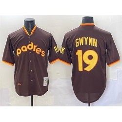Men San Diego Padres 19 Tony Gwynn Brown Throwback Stitched Baseball Jersey