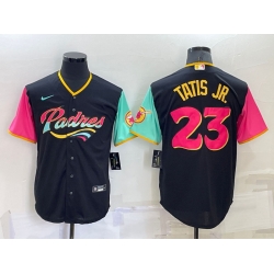 Men San Diego Padres 23 Fernando Tatis Jr  2022 Black City Connect Cool Base Stitched Jersey