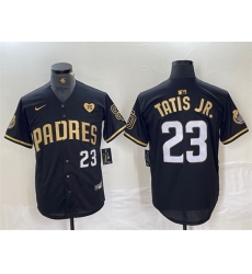 Men San Diego Padres 23 Fernando Tatis Jr Black Gold With Patch Cool Base Stitched Baseball Jersey Men San Diego Padres 23 Fernando Tatis Jr Black Gold With Patch Cool Base Stitched Baseball Jersey